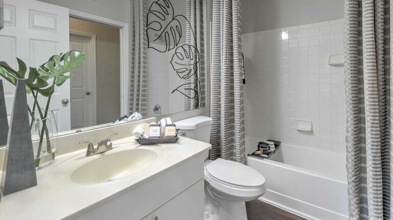 Bathroom with alcove tub and shower